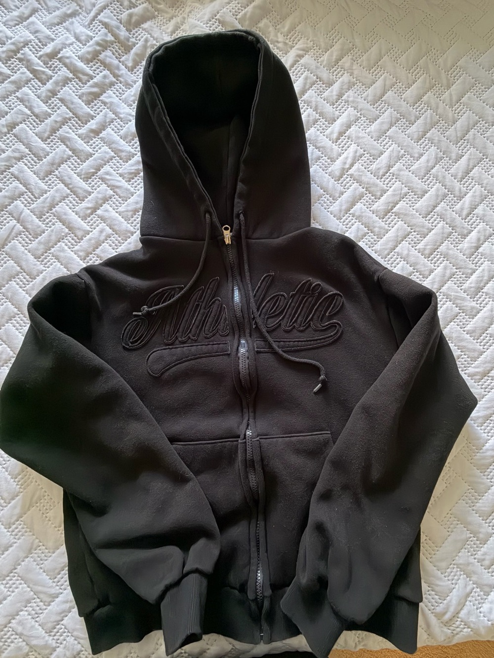 Athletic Script Zip-Up Hoodie - Black